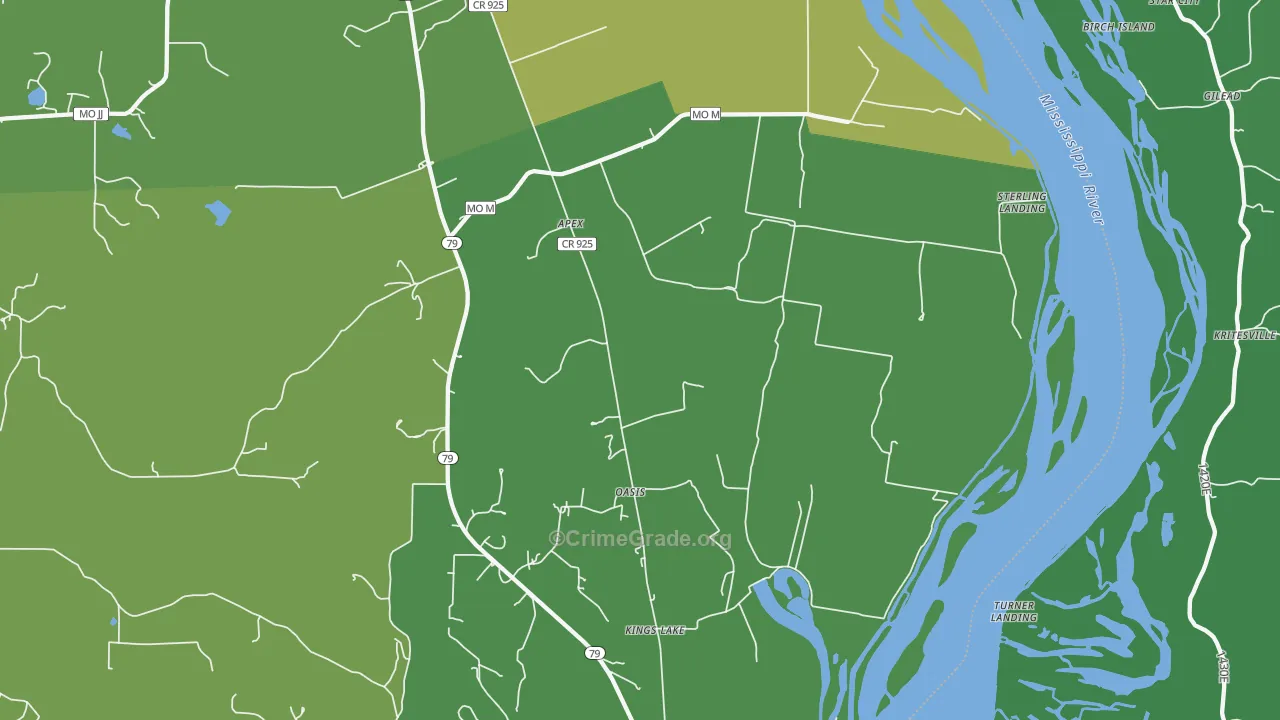 Oasis, MO Map of Vehicle Theft Rates