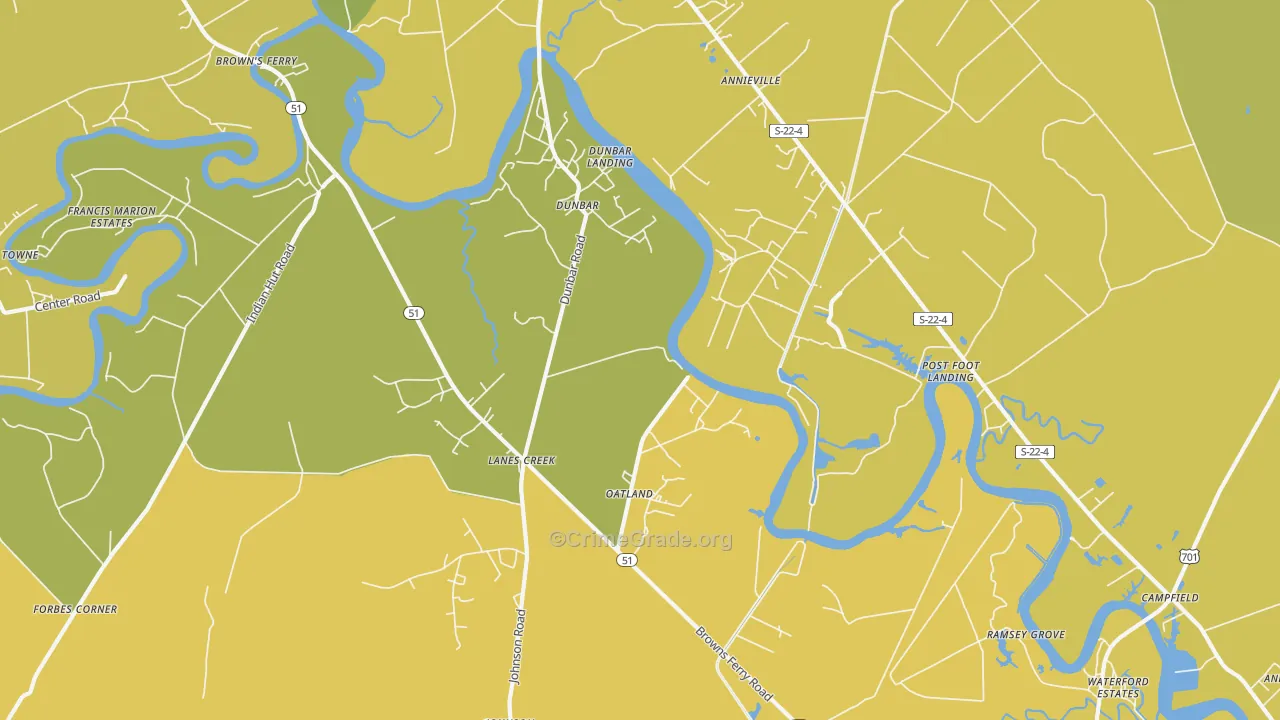 Oatland, SC Map of Vehicle Theft Rates