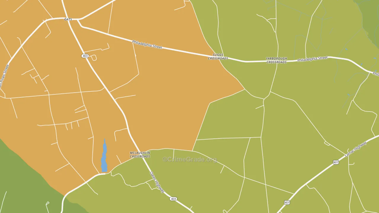 Oats, SC Map of Vehicle Theft Rates