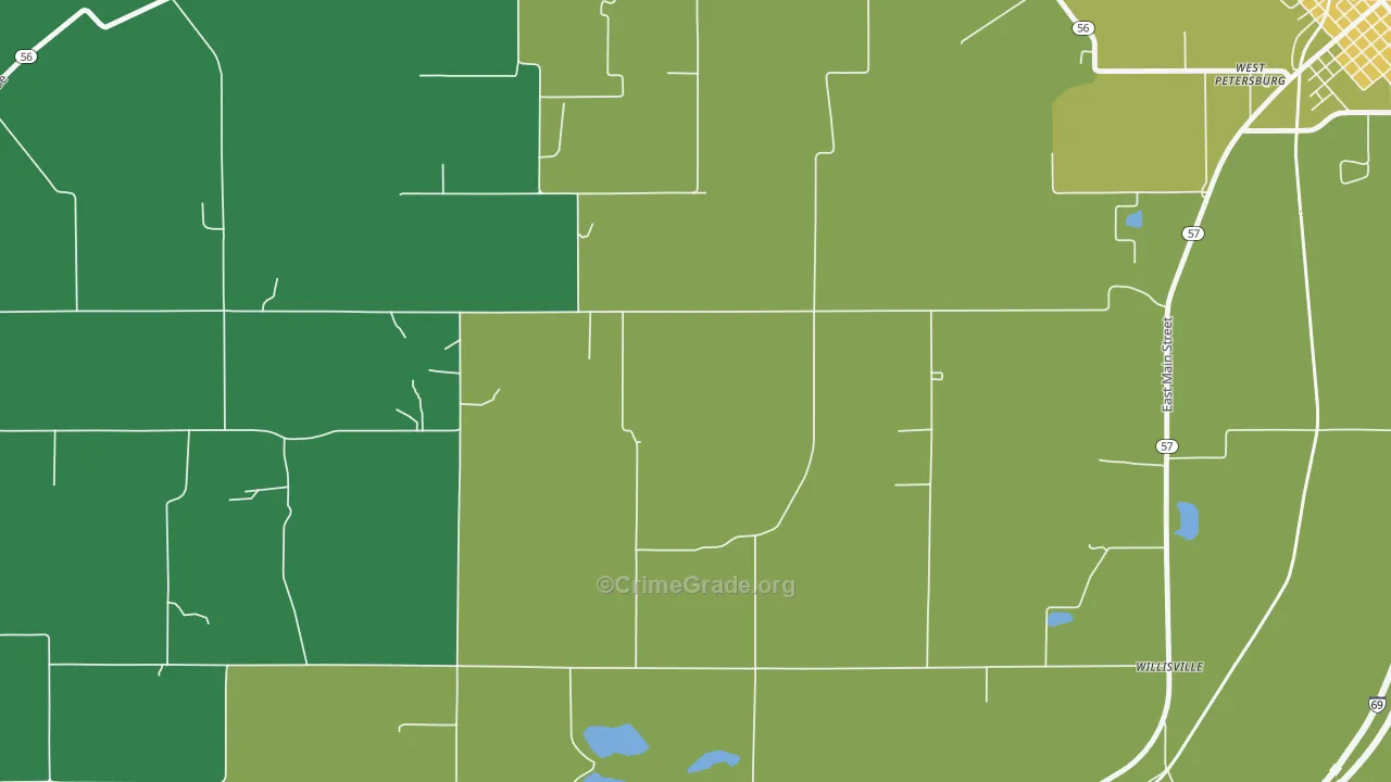 Oatsville, IN Map of Vehicle Theft Rates