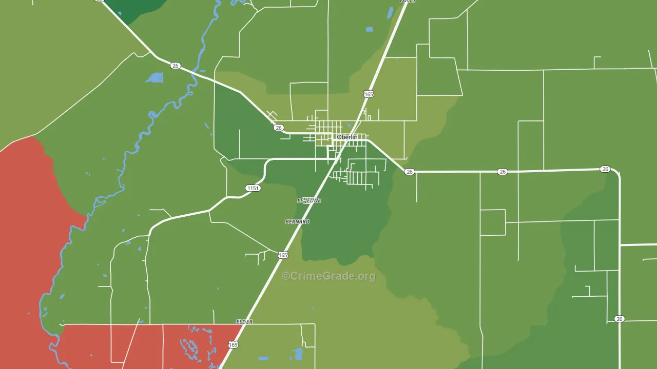 Oberlin, LA Map of Vehicle Theft Rates
