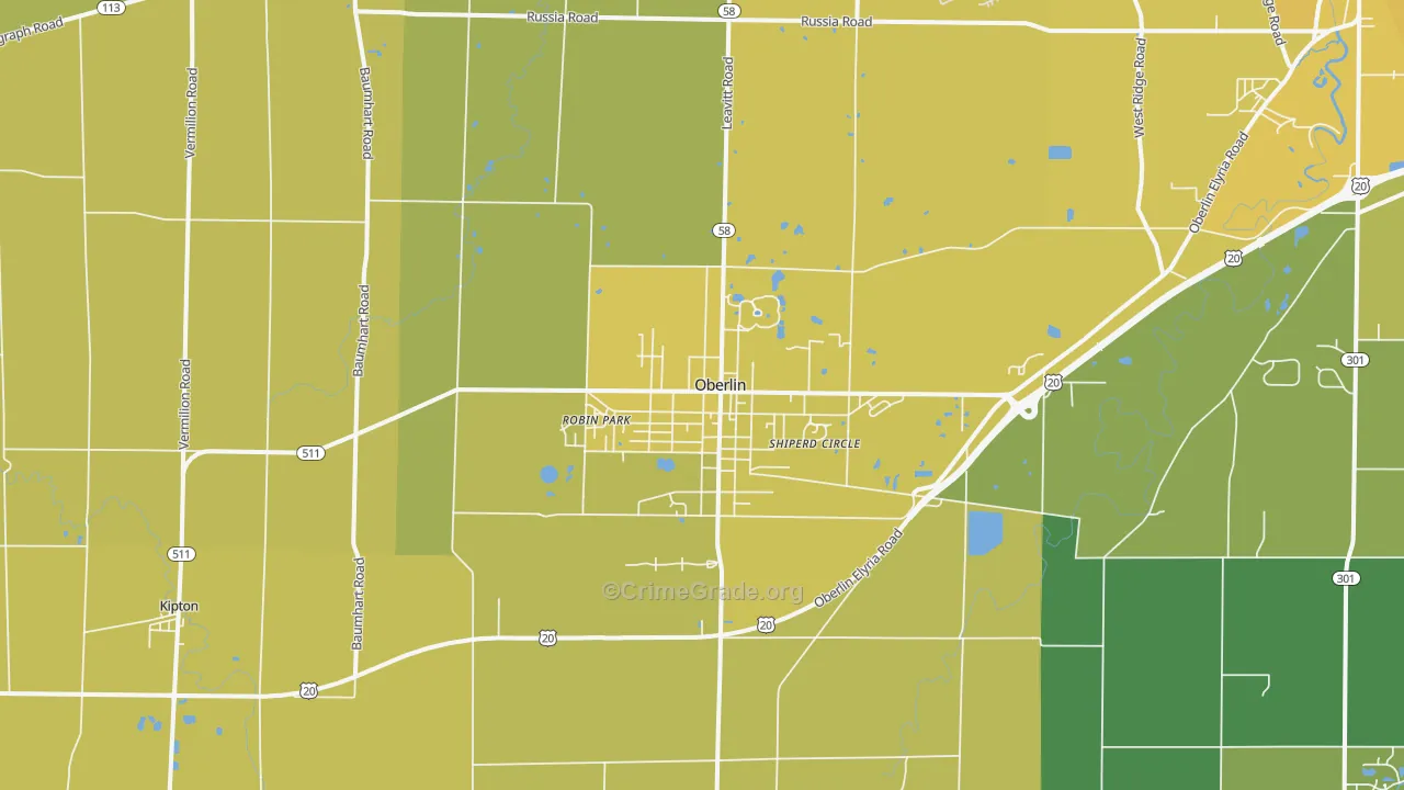 Oberlin, OH Map of Vehicle Theft Rates