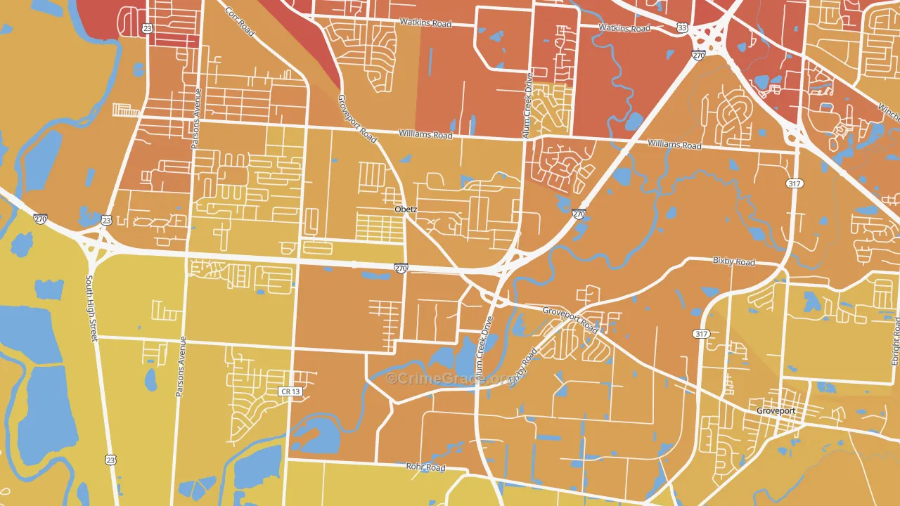 Obetz, OH Map of Vehicle Theft Rates