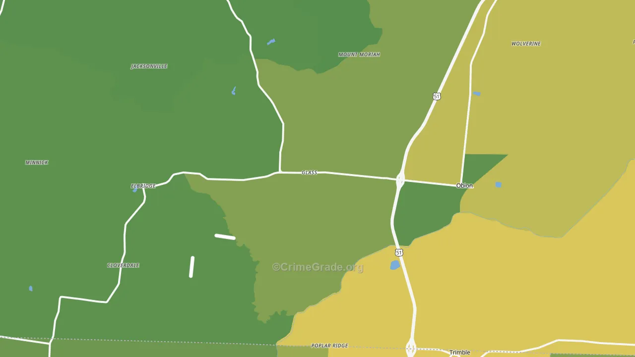 Obion, TN Map of Vehicle Theft Rates