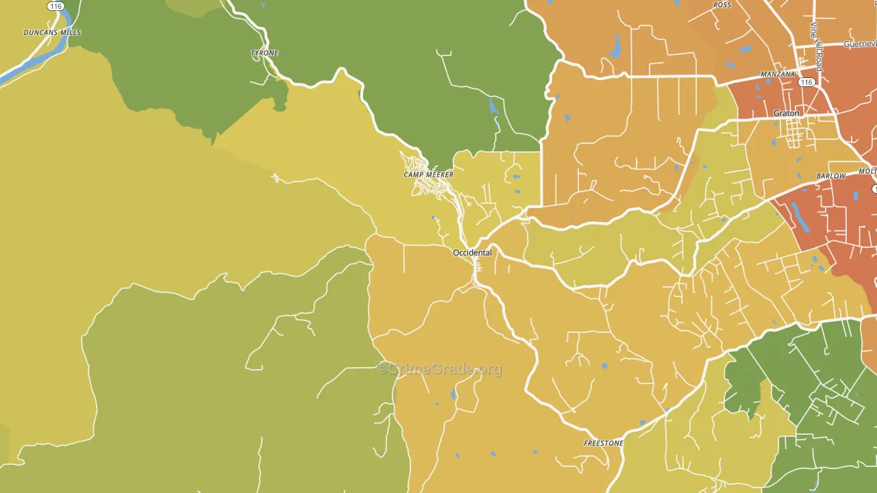 Occidental, CA Map of Vehicle Theft Rates