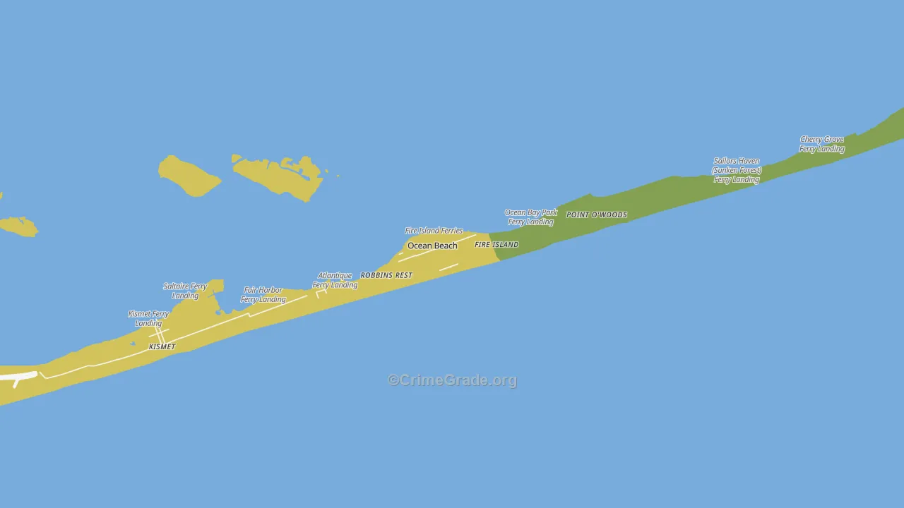 Ocean Beach, NY Map of Vehicle Theft Rates