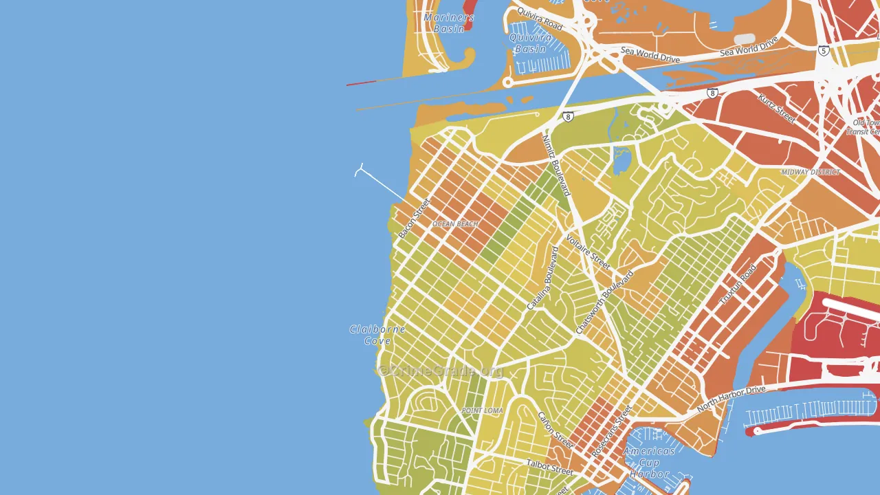 Ocean Beach, San Diego, CA Map of Vehicle Theft Rates