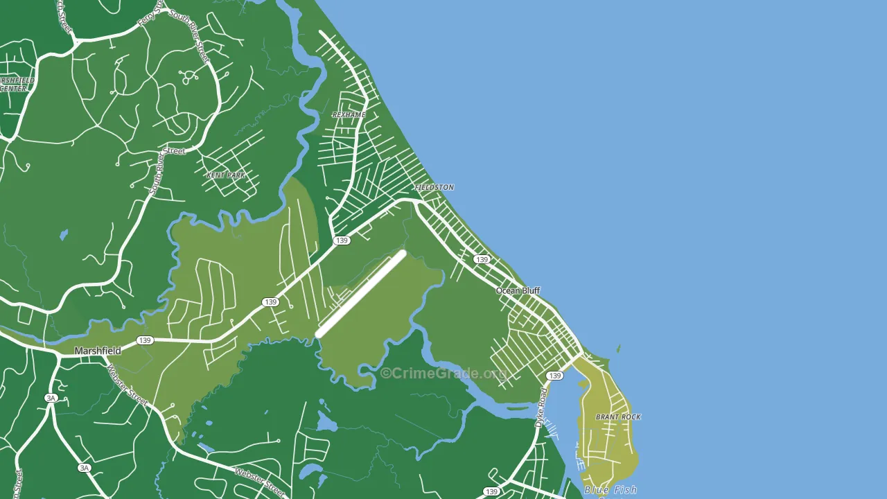 Ocean Bluff-Brant Rock, MA Map of Vehicle Theft Rates