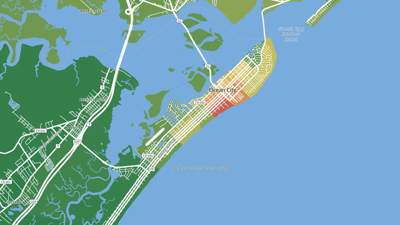 Ocean City, NJ Map of Vehicle Theft Rates