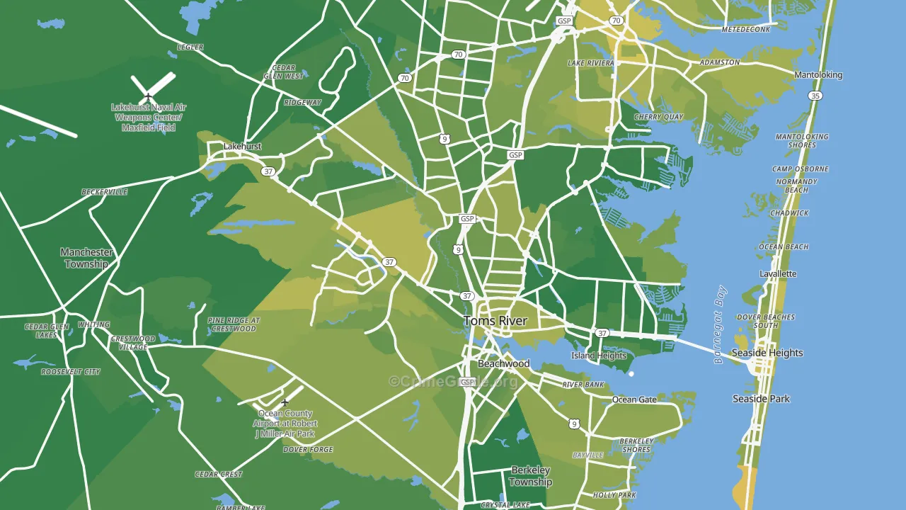 Ocean County, NJ Map of Vehicle Theft Rates