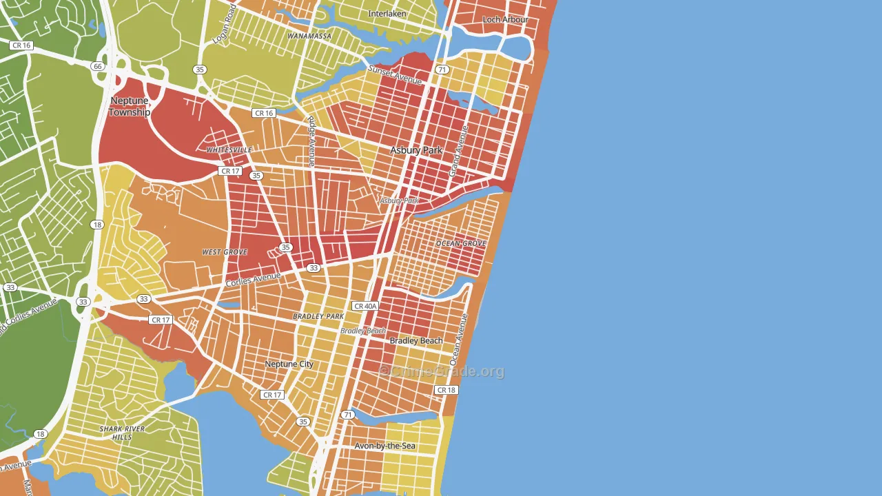 Ocean Grove, NJ Map of Vehicle Theft Rates