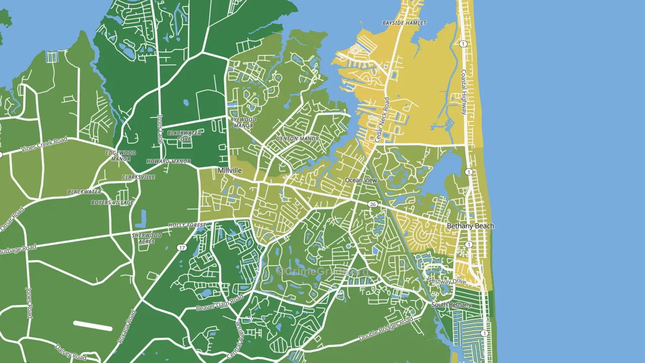 Ocean View, DE Map of Vehicle Theft Rates