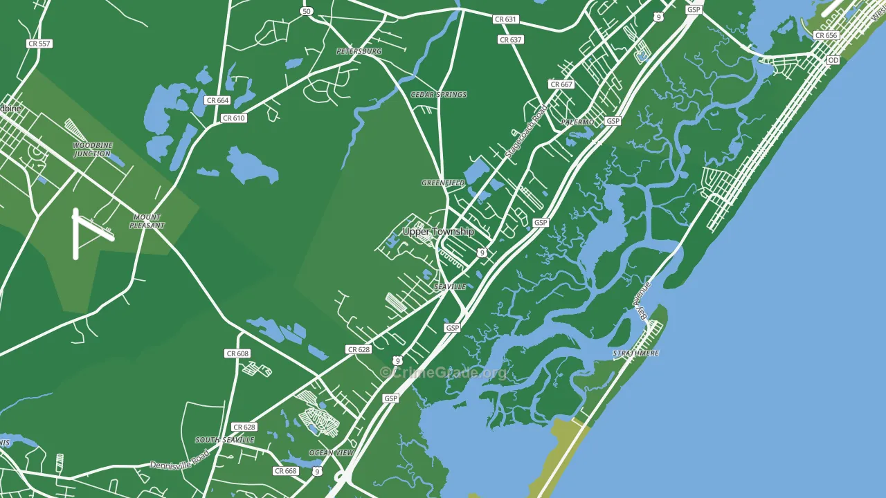 Ocean View, NJ Map of Vehicle Theft Rates
