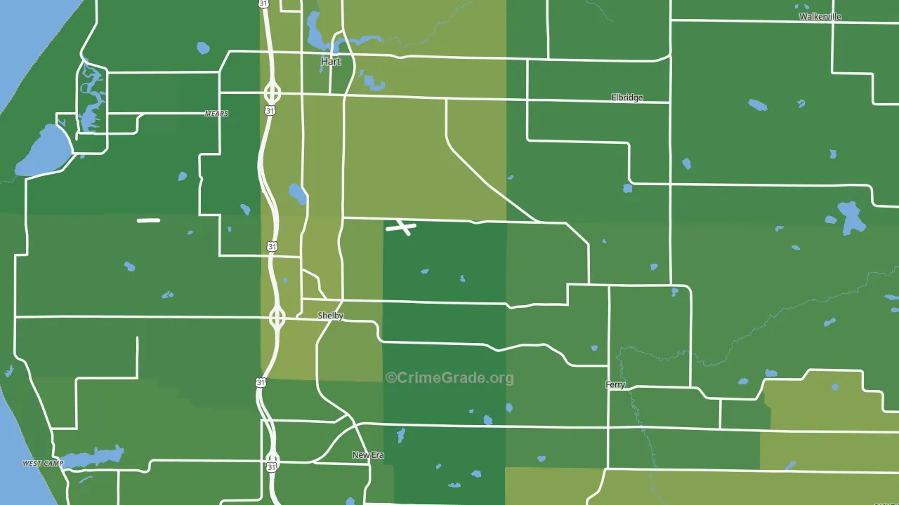 Oceana County, MI Map of Vehicle Theft Rates
