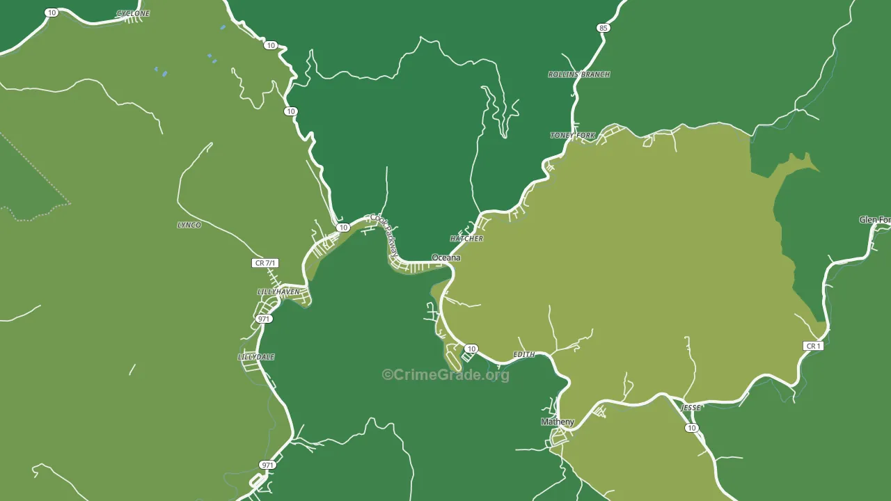 Oceana, WV Map of Vehicle Theft Rates