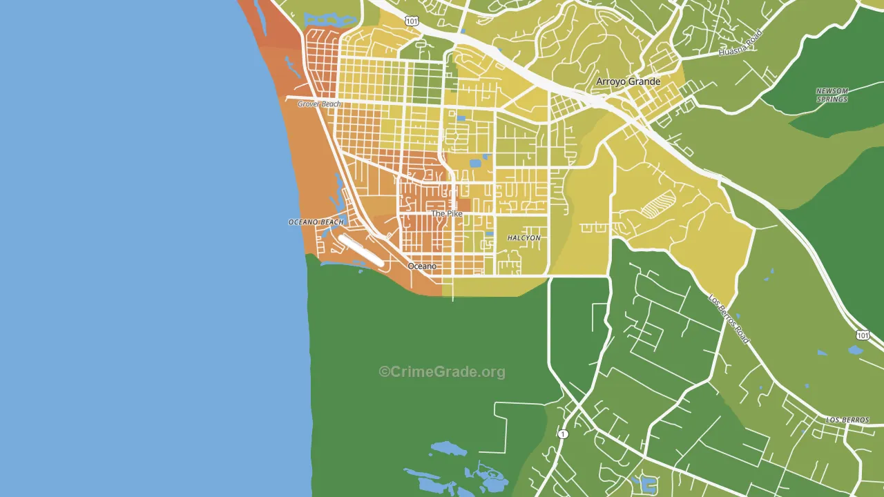 Oceano, CA Map of Vehicle Theft Rates