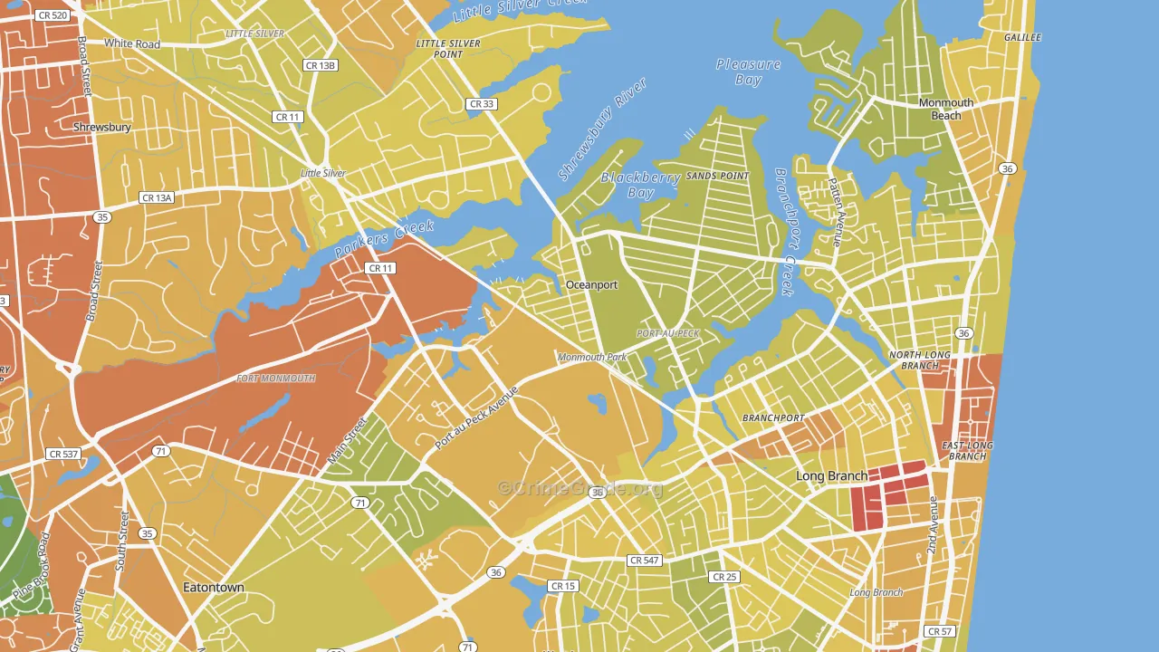 Oceanport, NJ Map of Vehicle Theft Rates