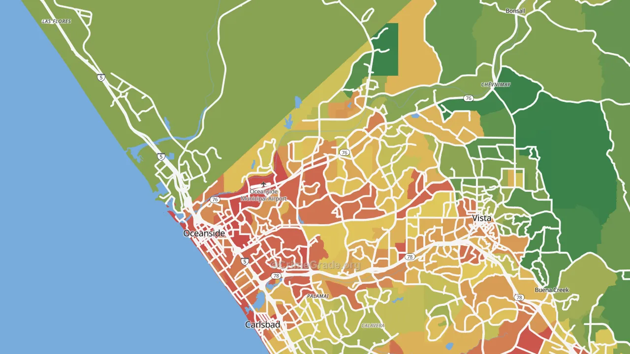 Oceanside, CA Map of Vehicle Theft Rates