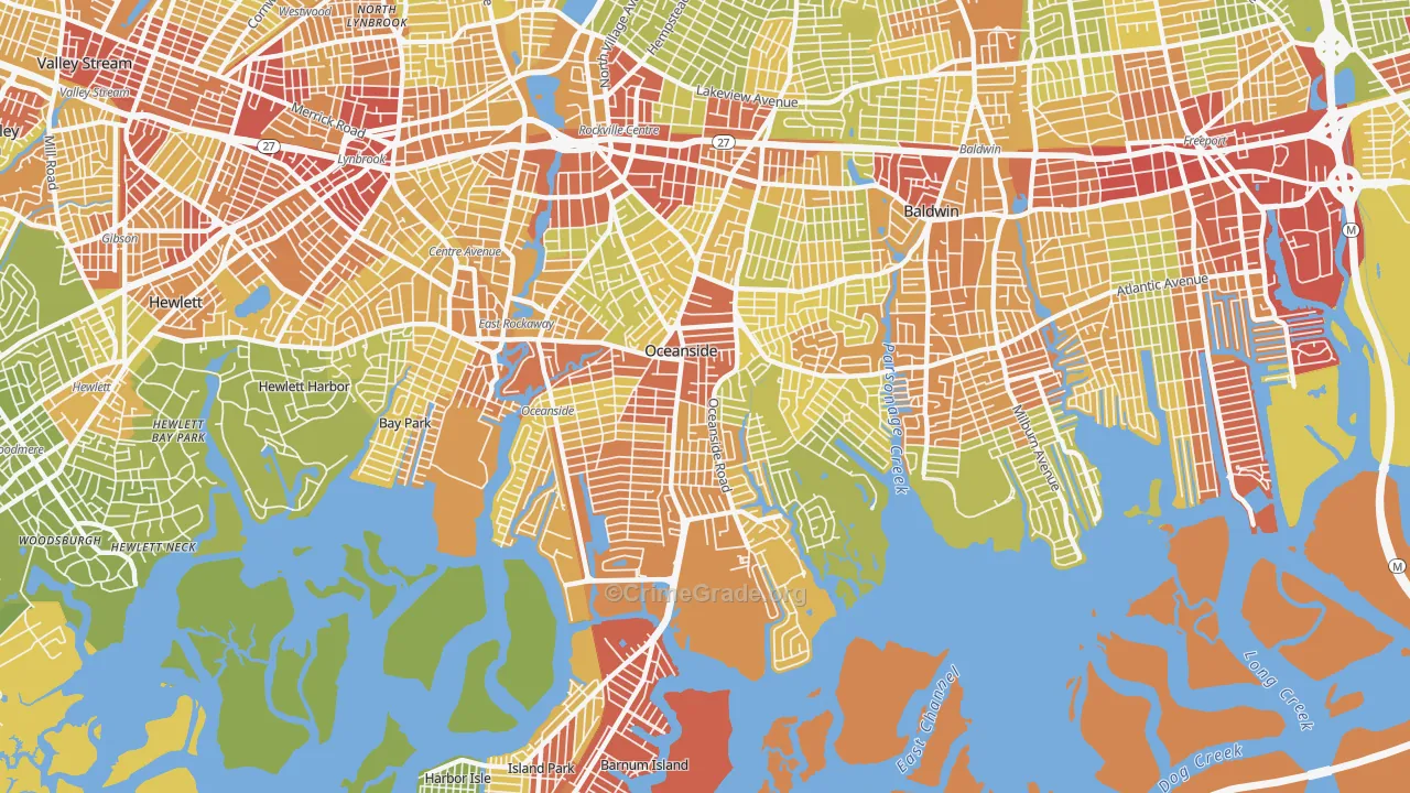 Oceanside, NY Map of Vehicle Theft Rates