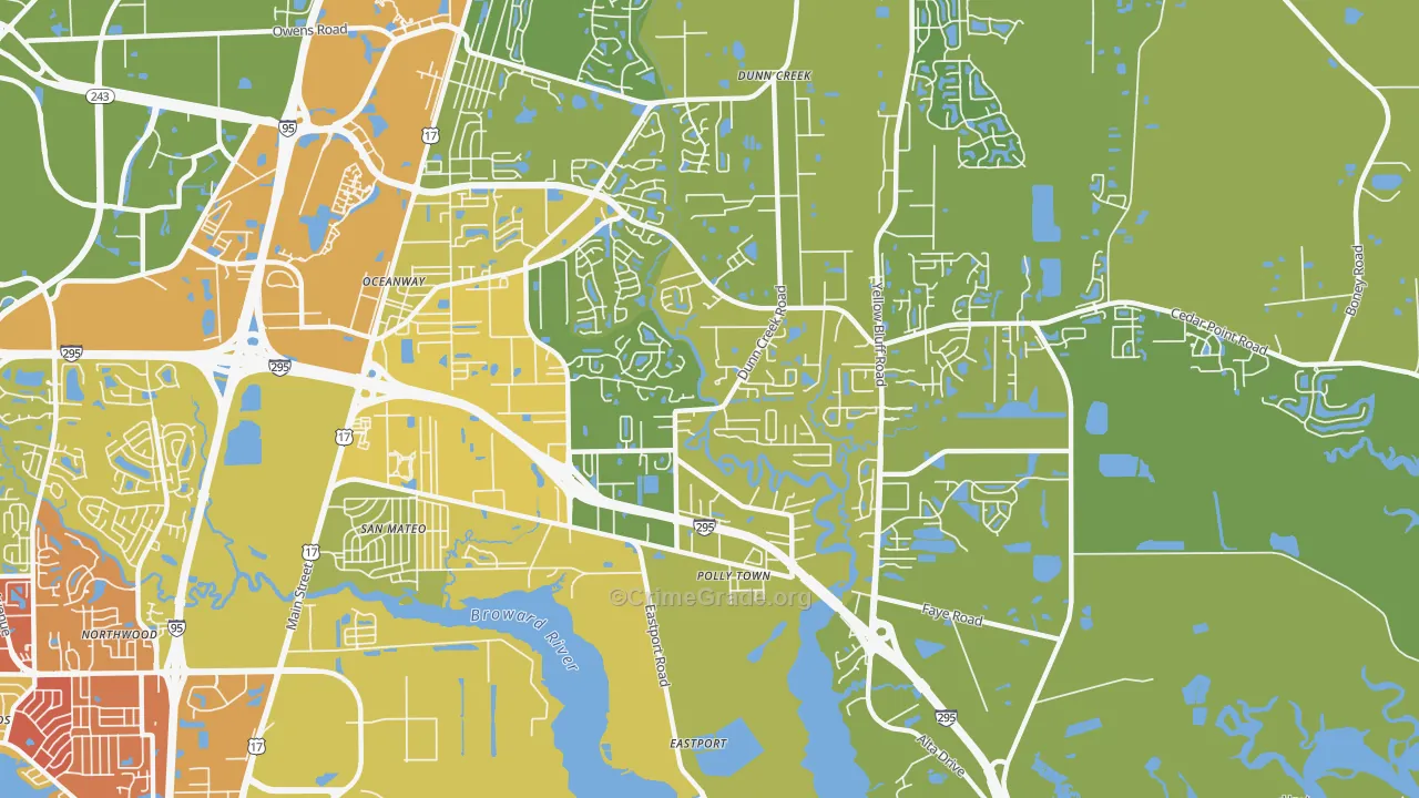 Oceanway, Jacksonville, FL Map of Vehicle Theft Rates