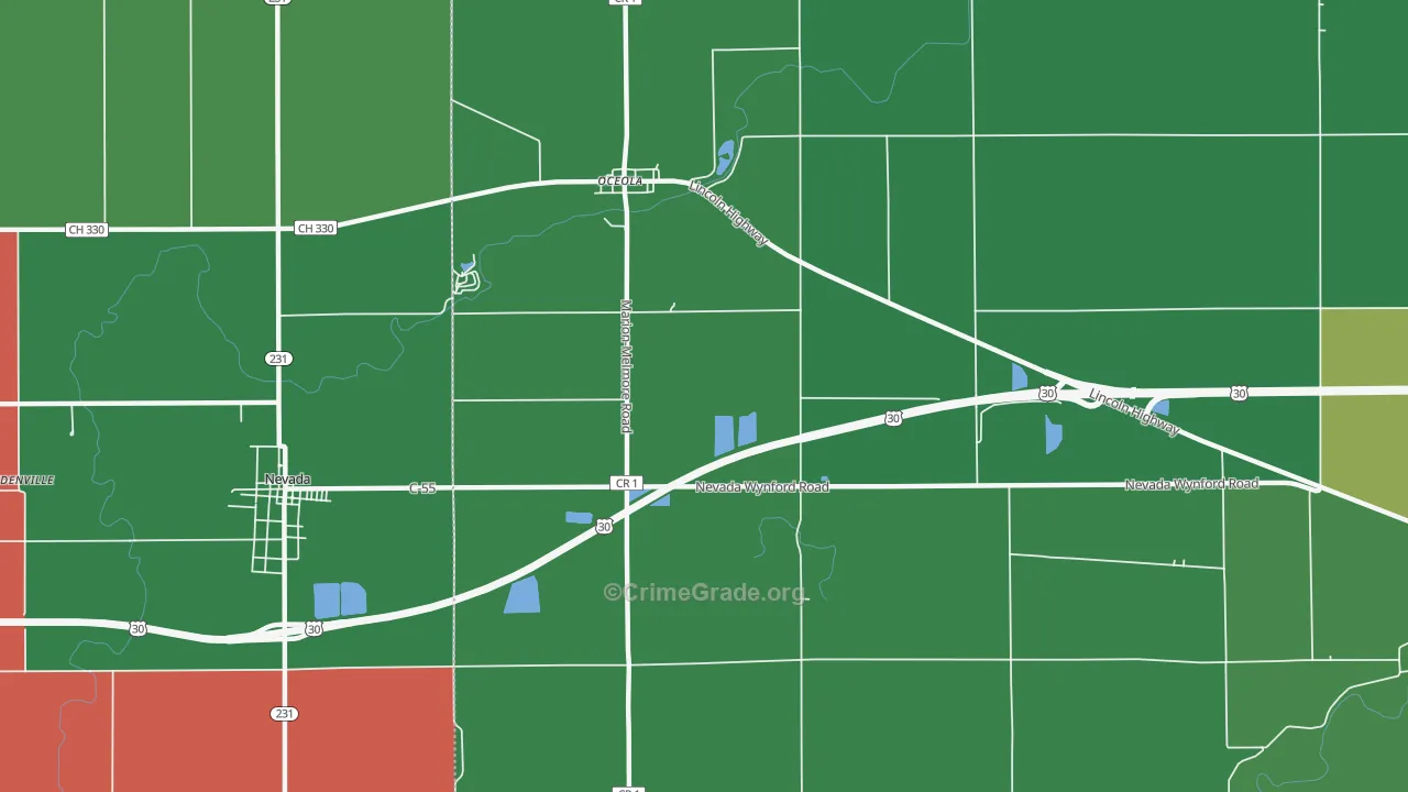 Oceola, OH Map of Vehicle Theft Rates