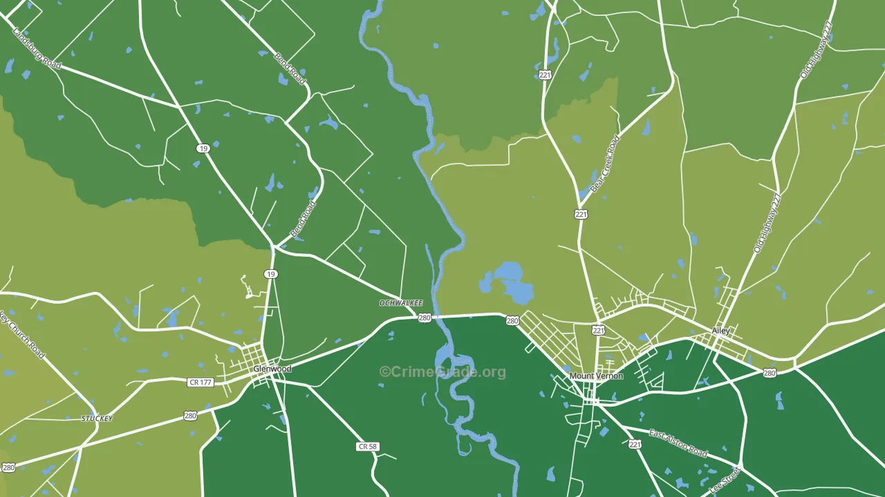 Ochwalkee, GA Map of Vehicle Theft Rates