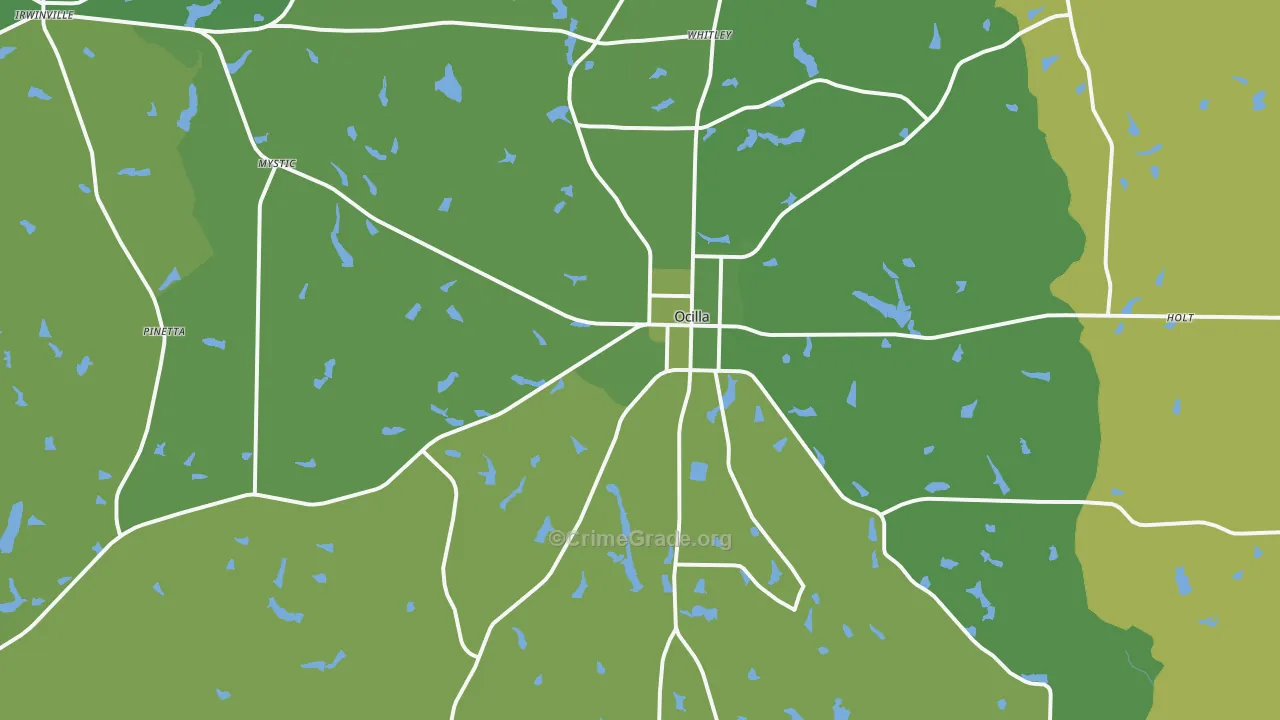 Ocilla, GA Map of Vehicle Theft Rates