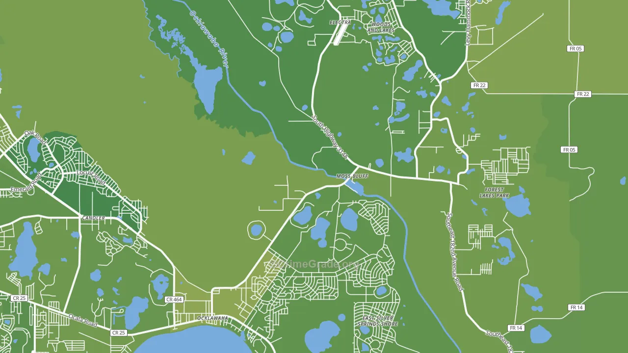 Ocklawaha, FL Map of Vehicle Theft Rates