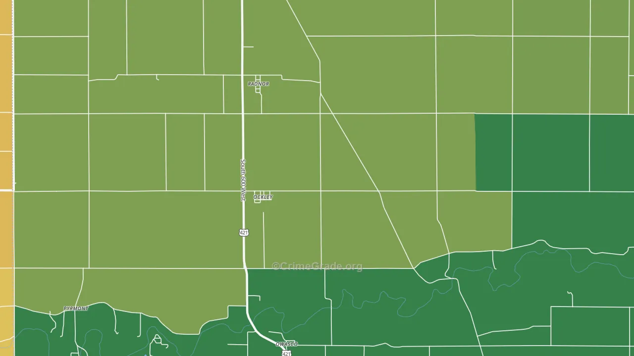 Ockley, IN Map of Vehicle Theft Rates