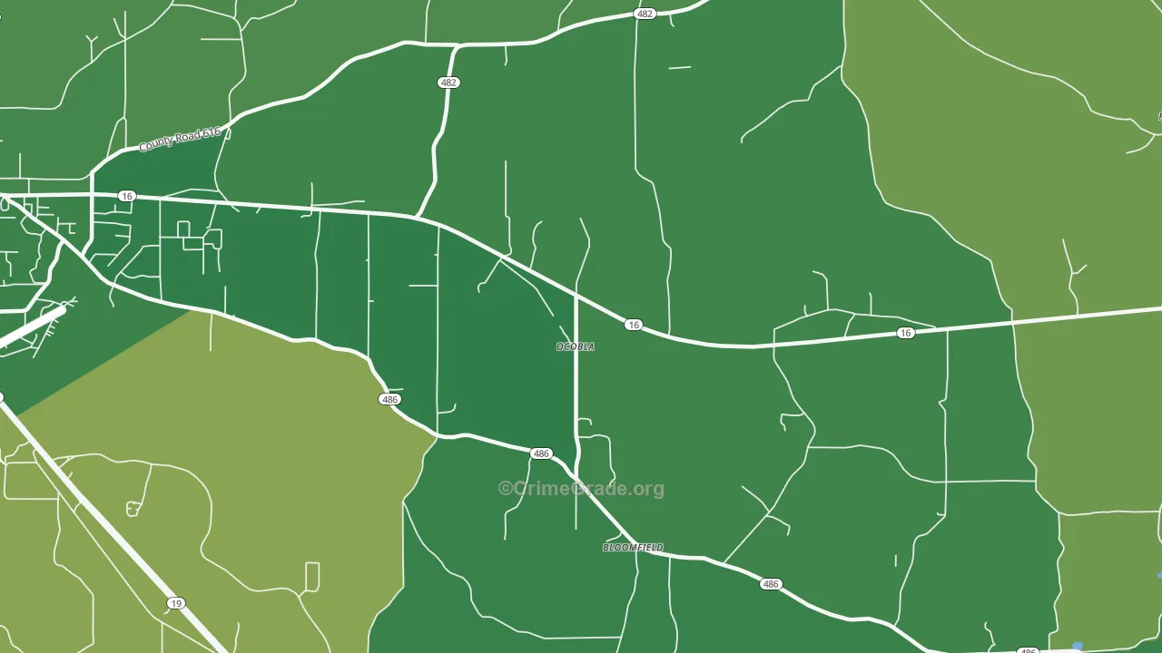 Ocobla, MS Map of Vehicle Theft Rates
