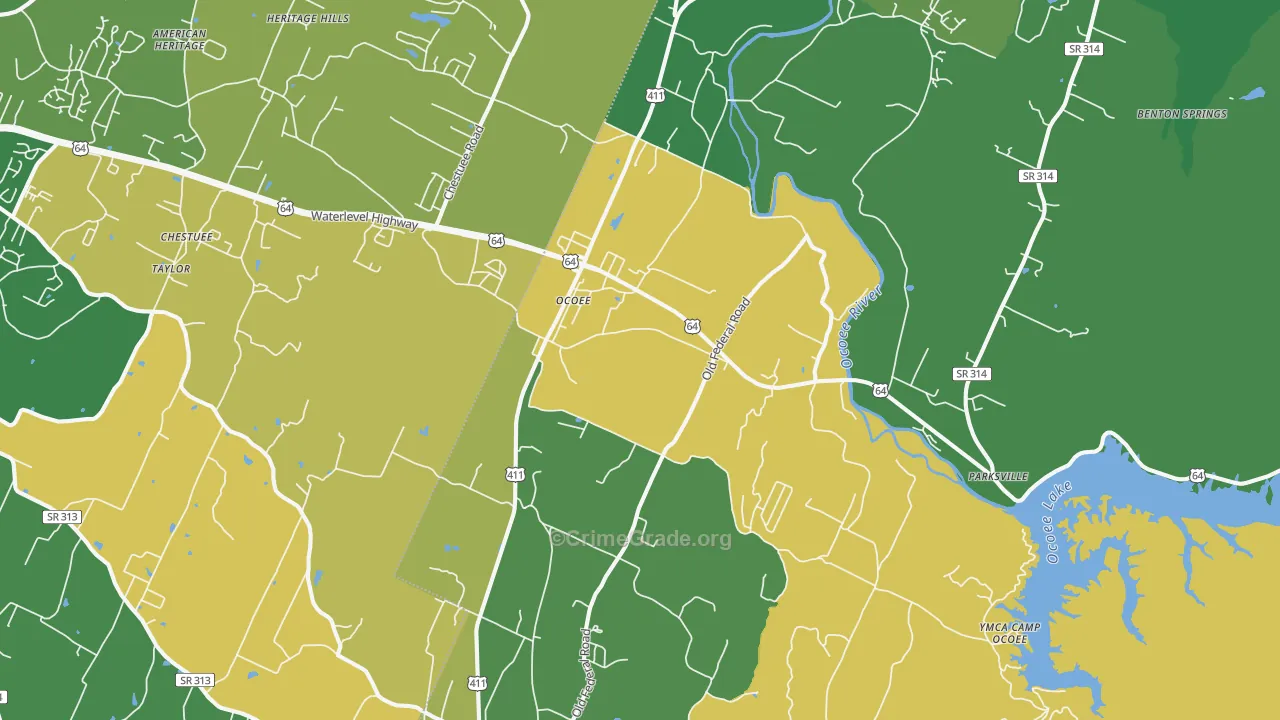 Ocoee, TN Map of Vehicle Theft Rates