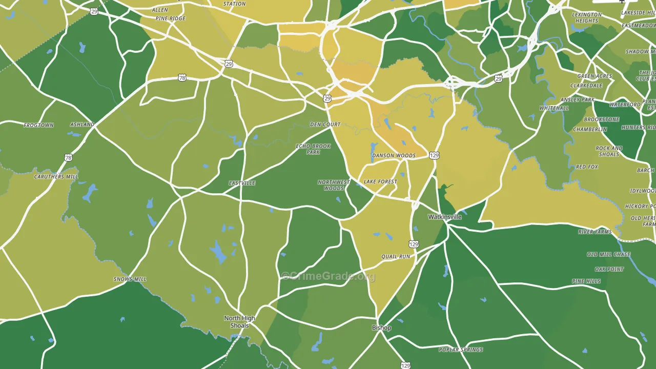 Oconee County, GA Map of Vehicle Theft Rates
