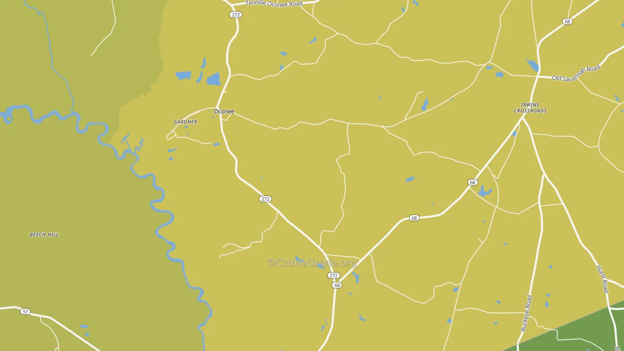 Oconee, GA Map of Vehicle Theft Rates