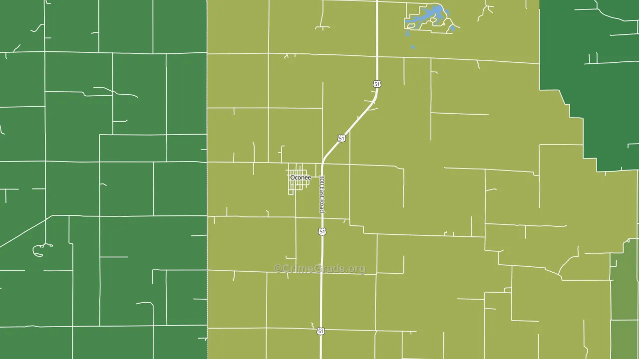 Oconee, IL Map of Vehicle Theft Rates