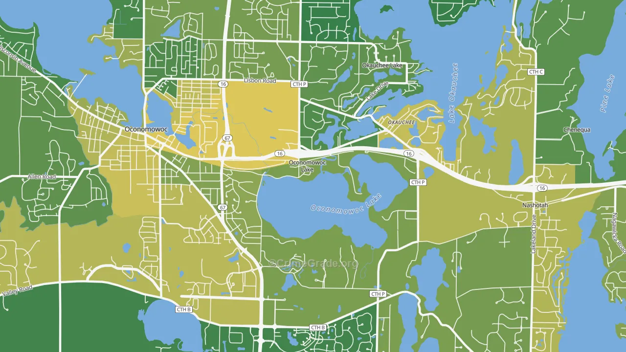 Oconomowoc Lake, WI Map of Vehicle Theft Rates
