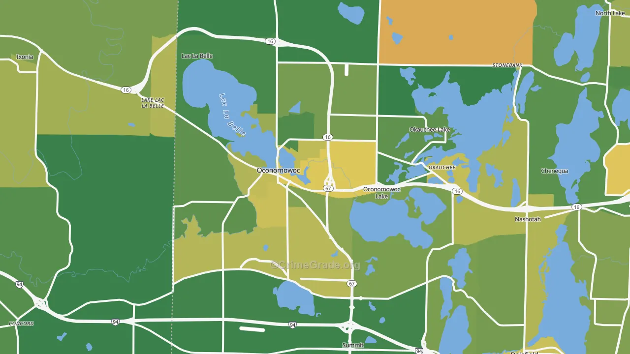 Oconomowoc, WI Map of Vehicle Theft Rates