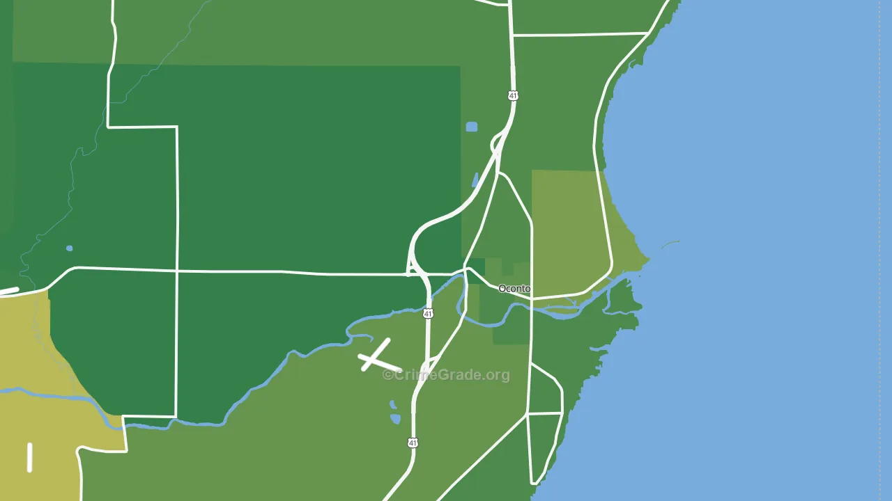 Oconto, WI Map of Vehicle Theft Rates