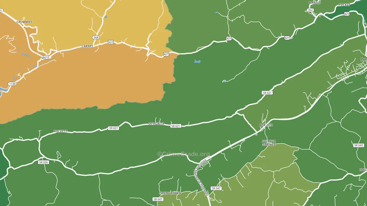 Ocoonita, VA Map of Vehicle Theft Rates