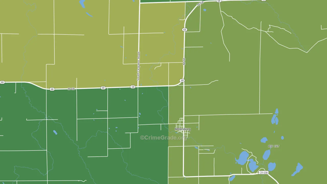 Ocqueoc, MI Map of Vehicle Theft Rates