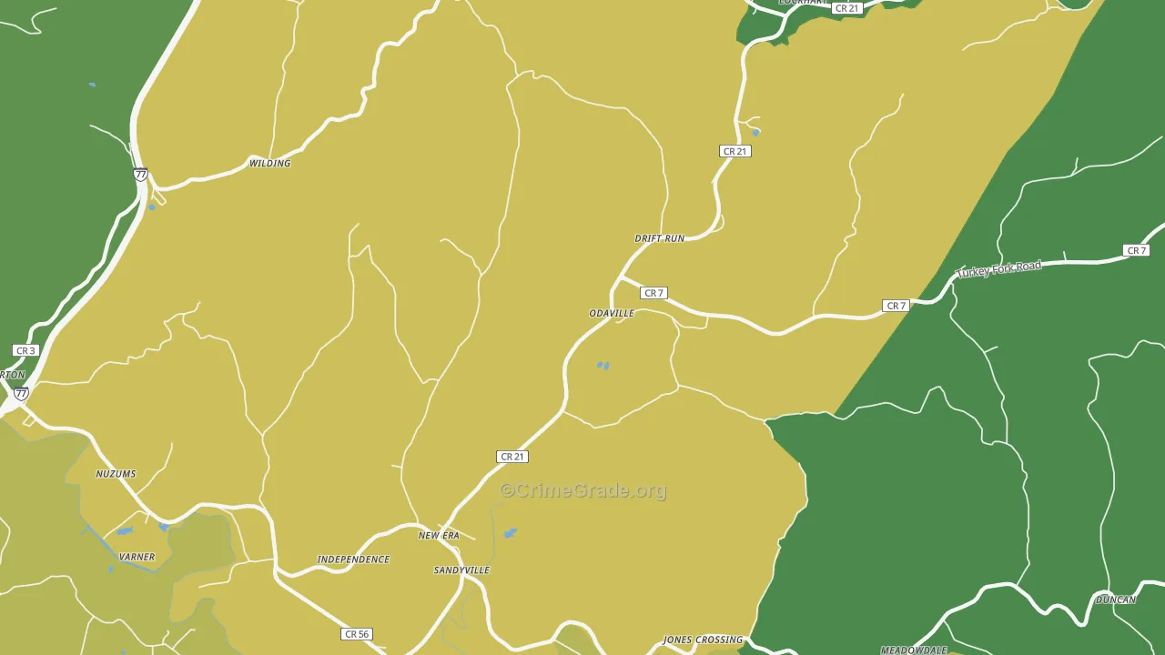 Odaville, WV Map of Vehicle Theft Rates