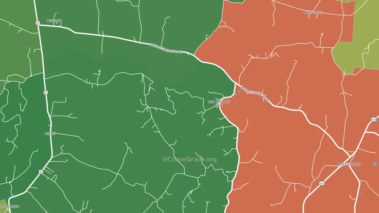 Odd Fellows Hall, TN Map of Vehicle Theft Rates