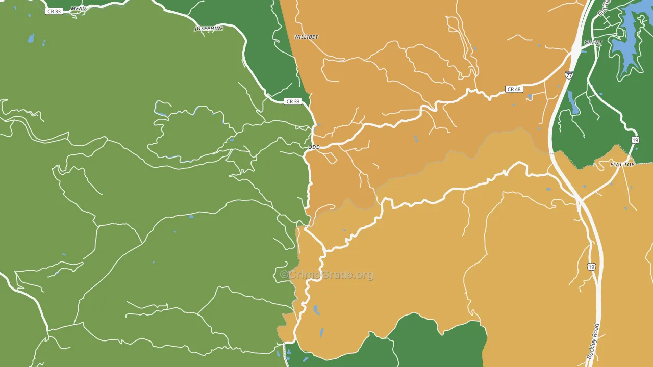 Odd, WV Map of Vehicle Theft Rates