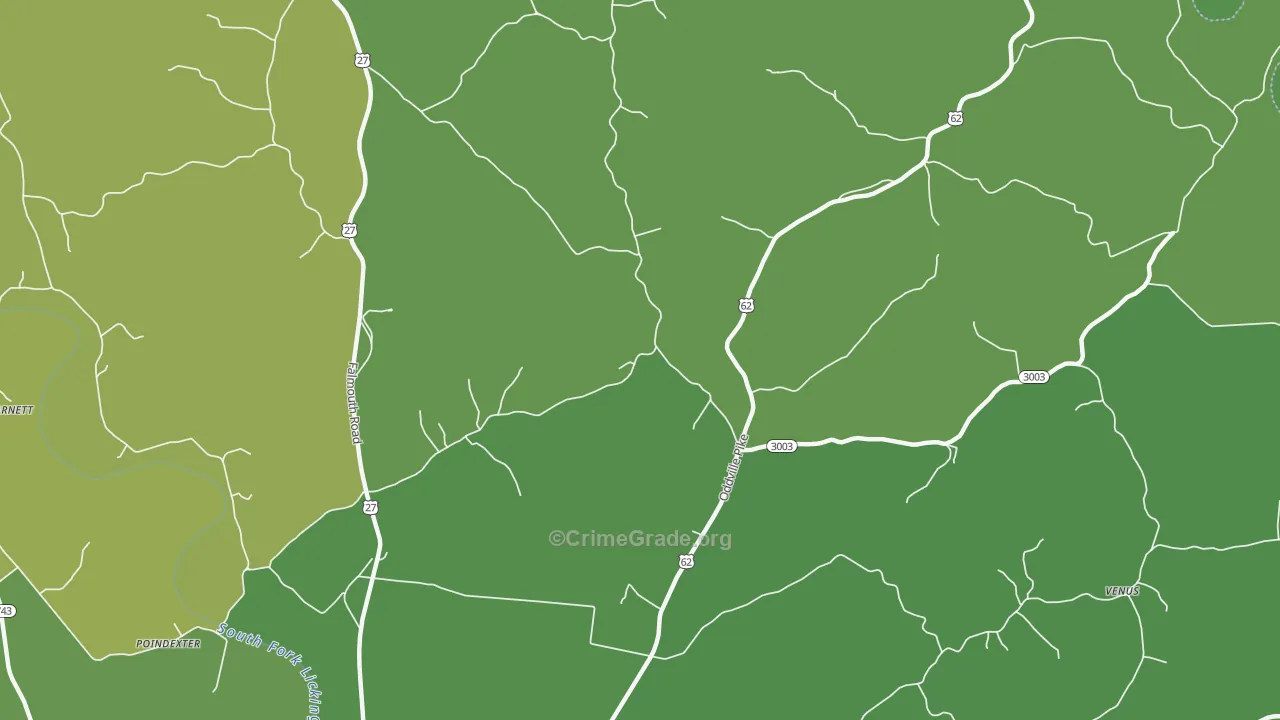 Oddville, KY Map of Vehicle Theft Rates