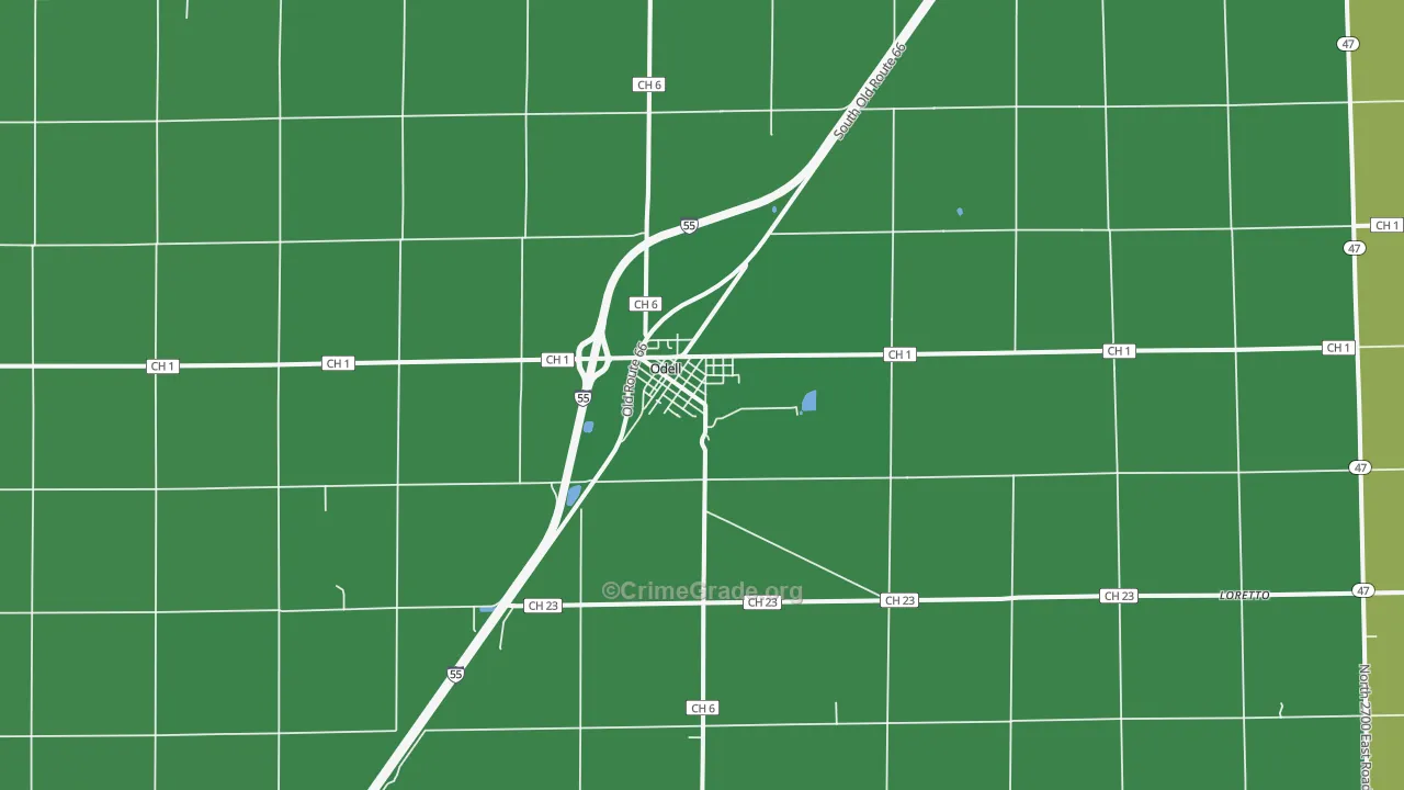 Odell, IL Map of Vehicle Theft Rates