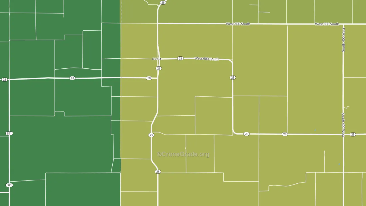 Odell, IN Map of Vehicle Theft Rates