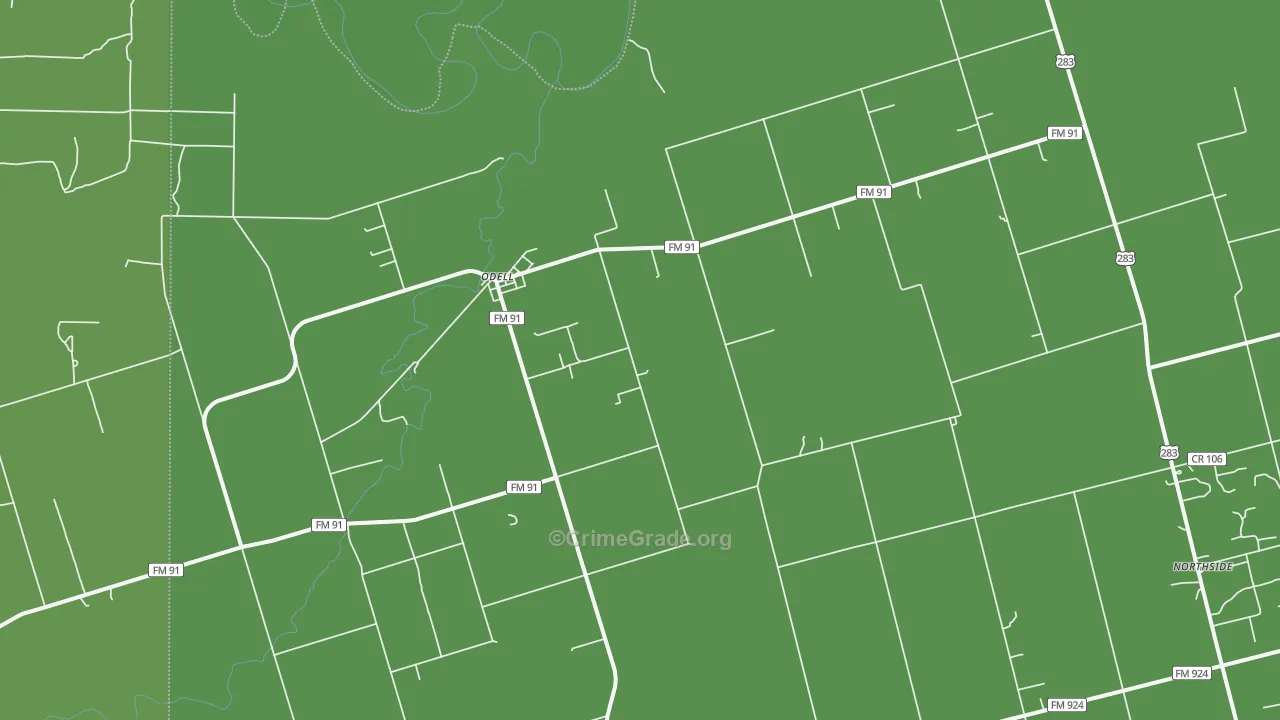 Odell, TX Map of Vehicle Theft Rates