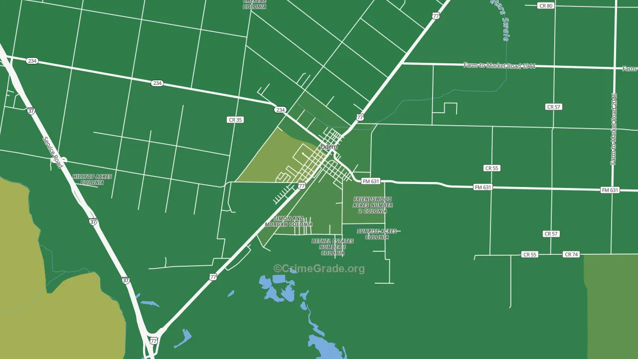 Odem, TX Map of Vehicle Theft Rates