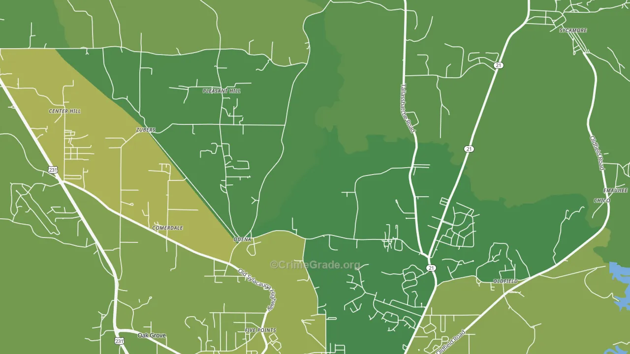 Odena, AL Map of Vehicle Theft Rates