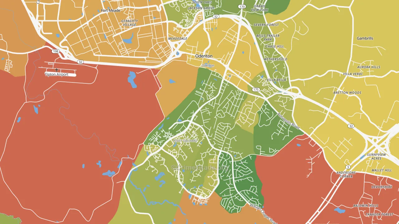 Odenton, MD Map of Vehicle Theft Rates