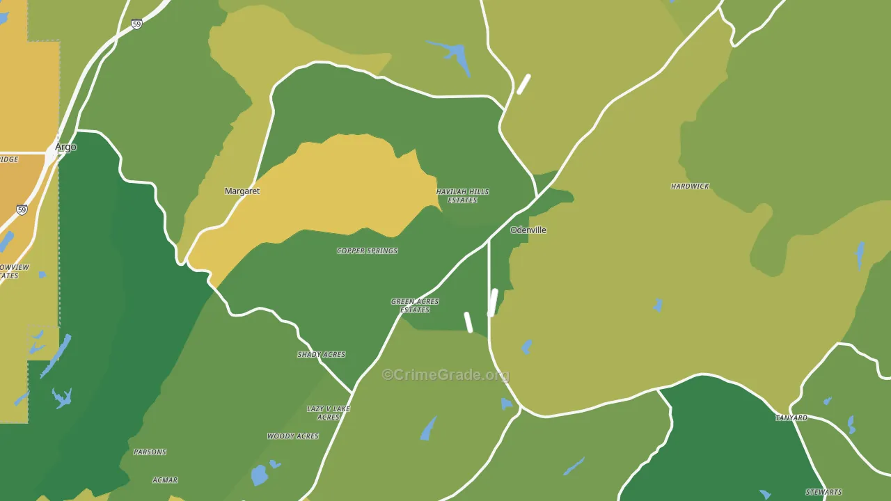 Odenville, AL Map of Vehicle Theft Rates
